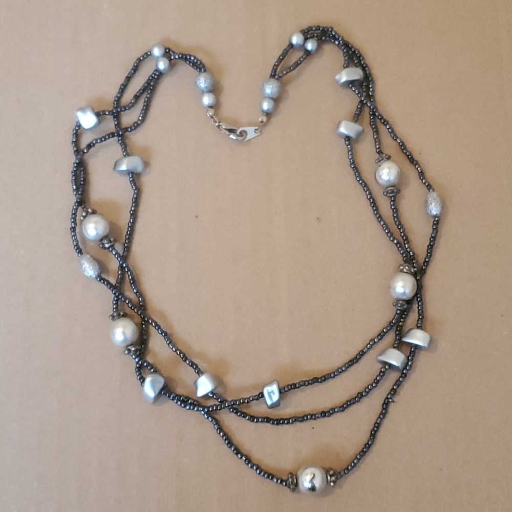 Black and silver multilayered beaded necklace